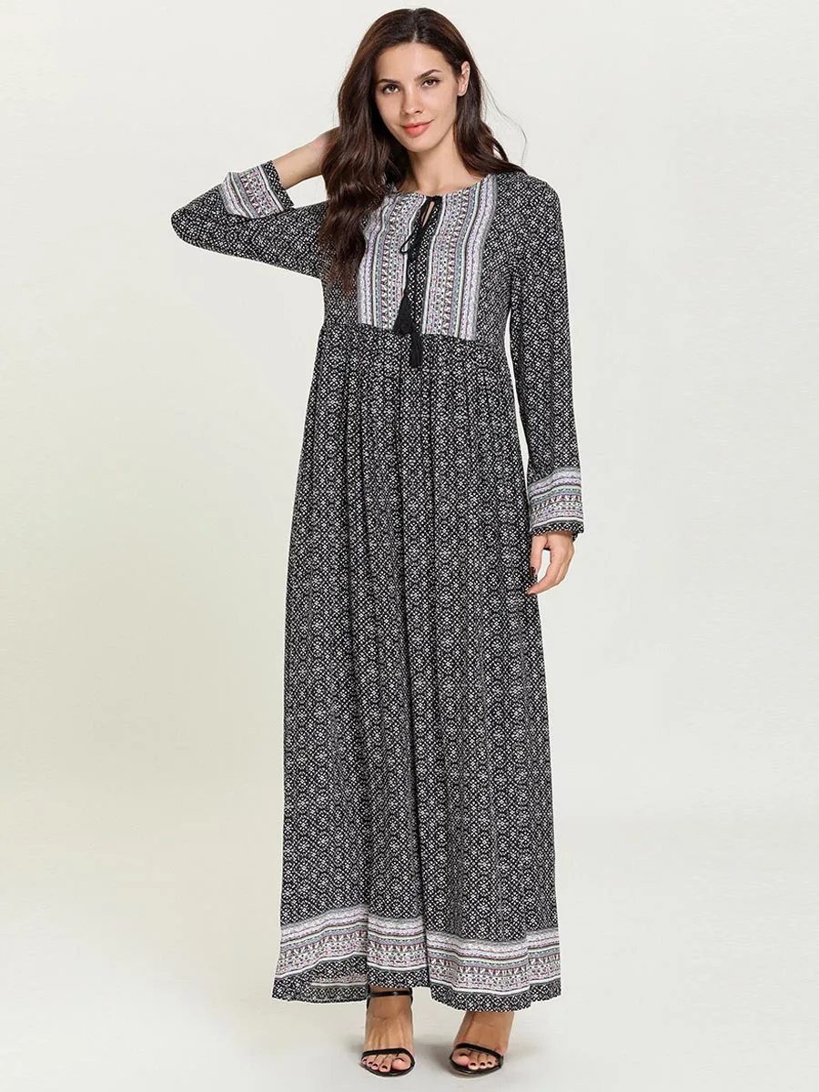 Мусульманское женское платье с принтом на молнии спереди длинное абайя кафтан