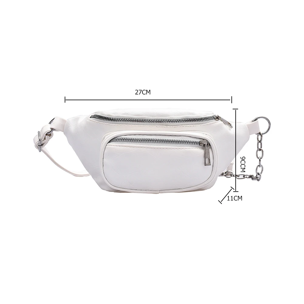 

Fashion Chain PU Leather Waist Bag Women Solid Color Zipper Fanny Belt Bum Pouch Daily Travel Crossbody Shoulder Pack