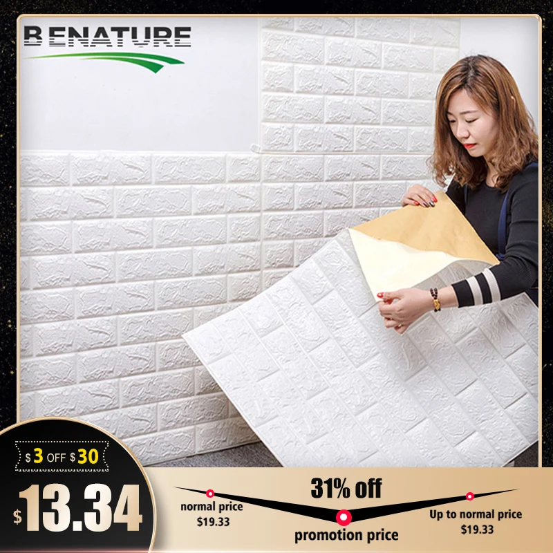 BENATURE 12 шт./3D кирпичные настенные наклейки для гостиной водонепроницаемые пенные
