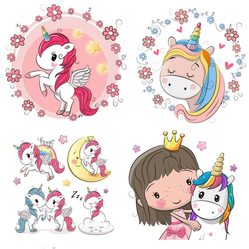 

Unicorn Small Kids Stickers on Clothes Patches Children Decor Cute Animal Thermo Transfer Badges Applique on T-shirt DIY Tops T