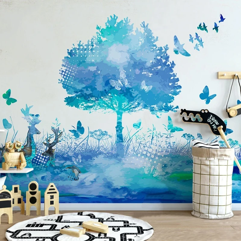 

Custom Mural Wallpaper Nordic Abstract Elk Tree Watercolor Wall Painting Living Room Bedroom Home Decor Self-Adhesive 3D Sticker
