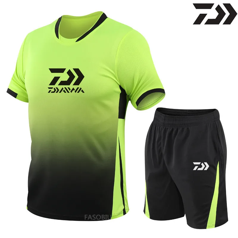 

DAIWA Clothes Fishing Set Summer 2021 Outdoor Sports Quick Drying Stripe DAWA Fishing Shirt Shorts Men Breathable Fishing Suit