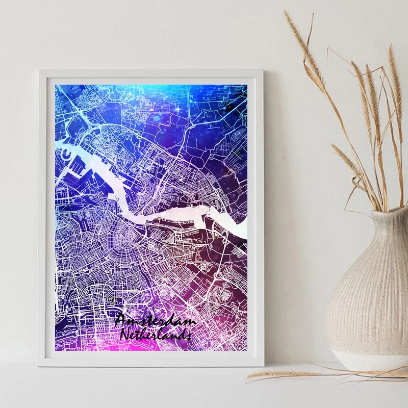 

Карта города Амстердам плакат настенный художественный Декор печать подарок холст акварельный плакат