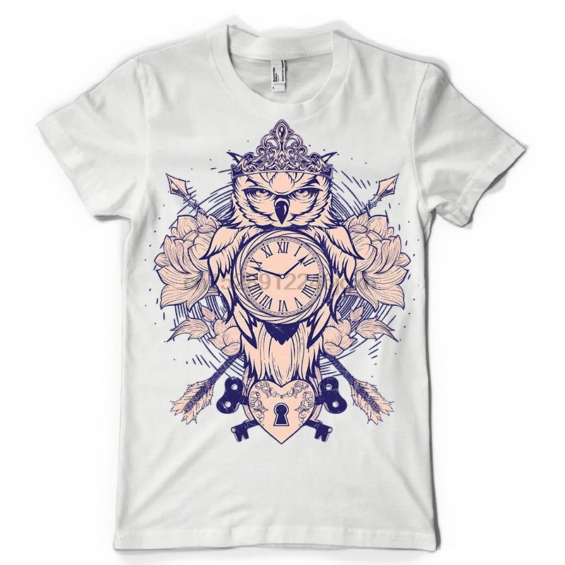 Мужская футболка TIME Часы-Сова с принтом сердец птица фауна ключ тату dtg мужские