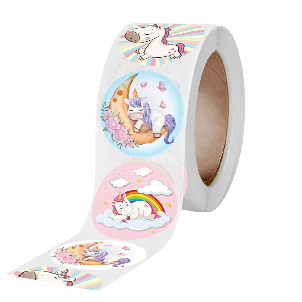 

500pcs/roll Cute Cartoon Unicorn Sticker Childrens Reward Gift Label Decoration Teacher Encouragement Student 2.5cm Sticker