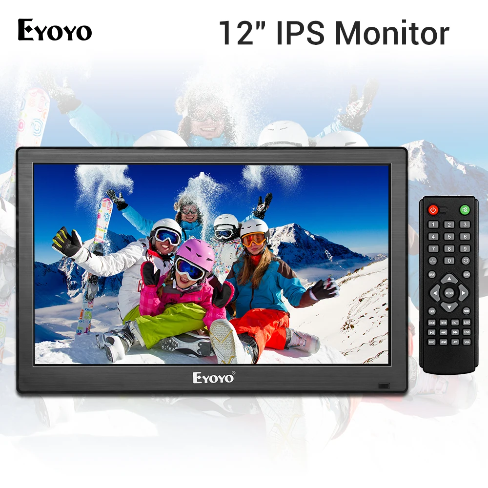Eyoyo 12 Inch TV CCTV Small TV Monitor 1366x768 IPS LCD Screen with HDMI VGA AV USB Remote Control PC Computer Security Display