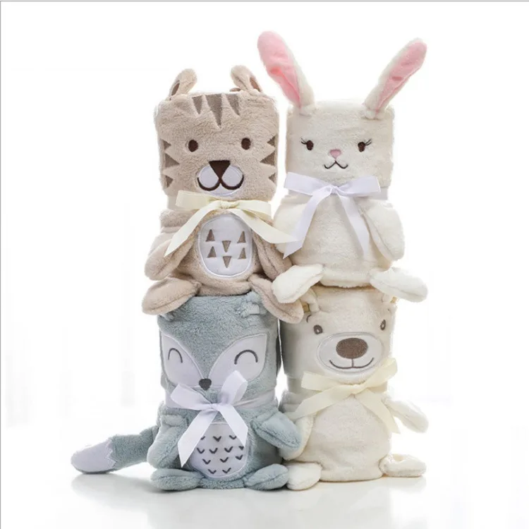 

75x100cm Rabbit Fox Infant Children Embroidered Flannel Blanket Soothing Towel Baby Swaddle Comfortable Bedding Blankets Quilts