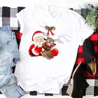 Милая одежда с забавным мультяшным рисунком Санта-Клауса и лося, Рождественская футболка для женщин, женская футболка с принтом, топ, графическая женская футболка