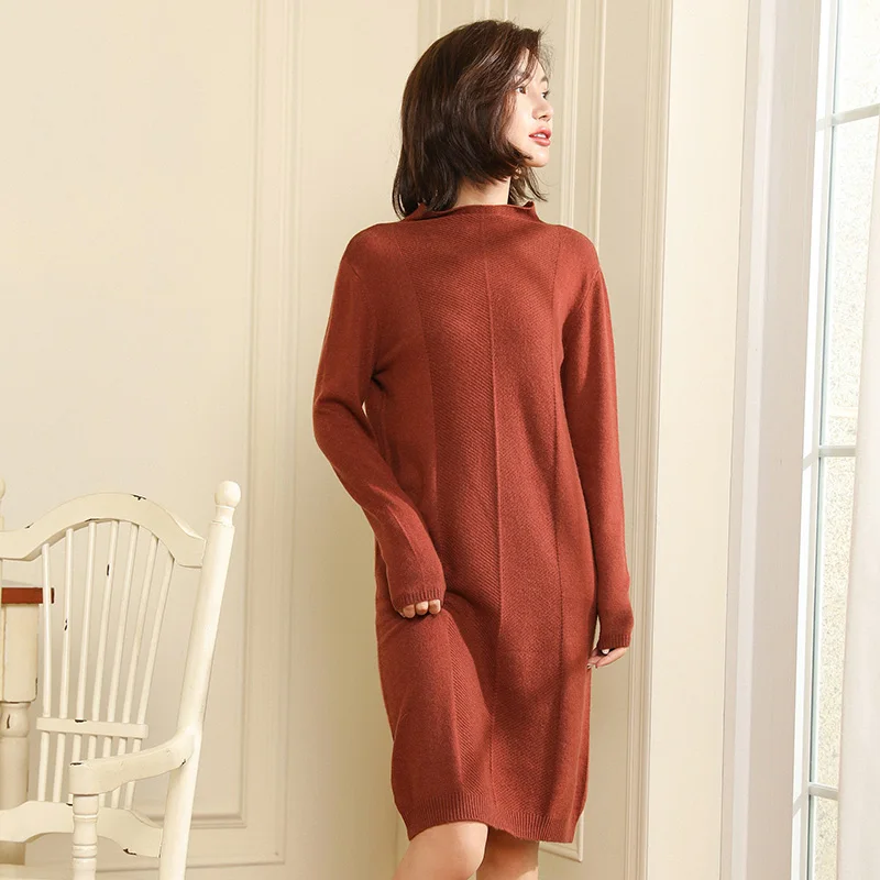 2020 High-end New Cashmere Sweater Dress Women Fashion Casual fall/winter knit sweater dress O-Neck Pullovers | Женская одежда
