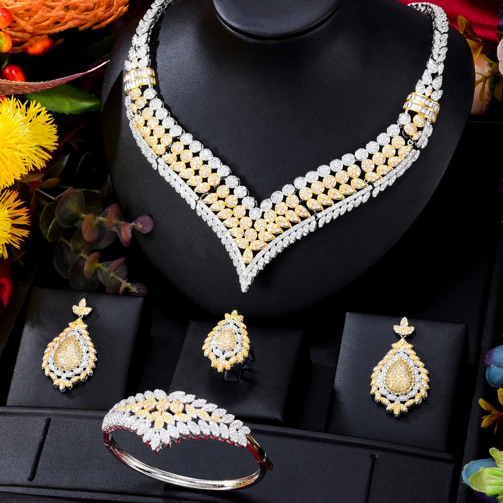 

KellyBola Brand Spring New Fashion Luxury Water Drop Geometric Zirconia For Women Wedding Party African Jewelry Set T112SA