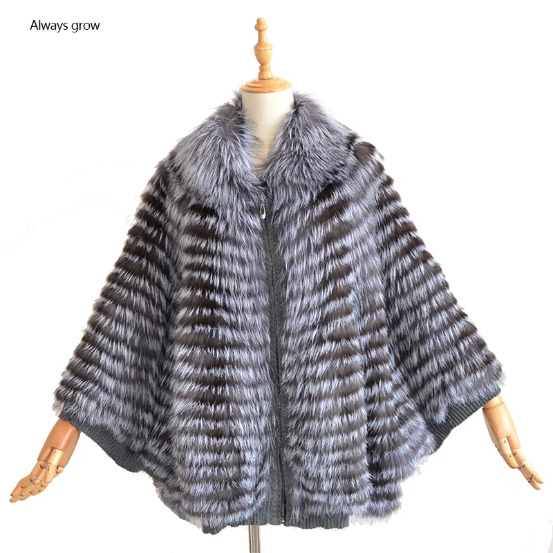 

Women Silver Fur Coat Autumn And Winter Elastic Material Outwear Bat Sleeve One Size Full Pelt Striped