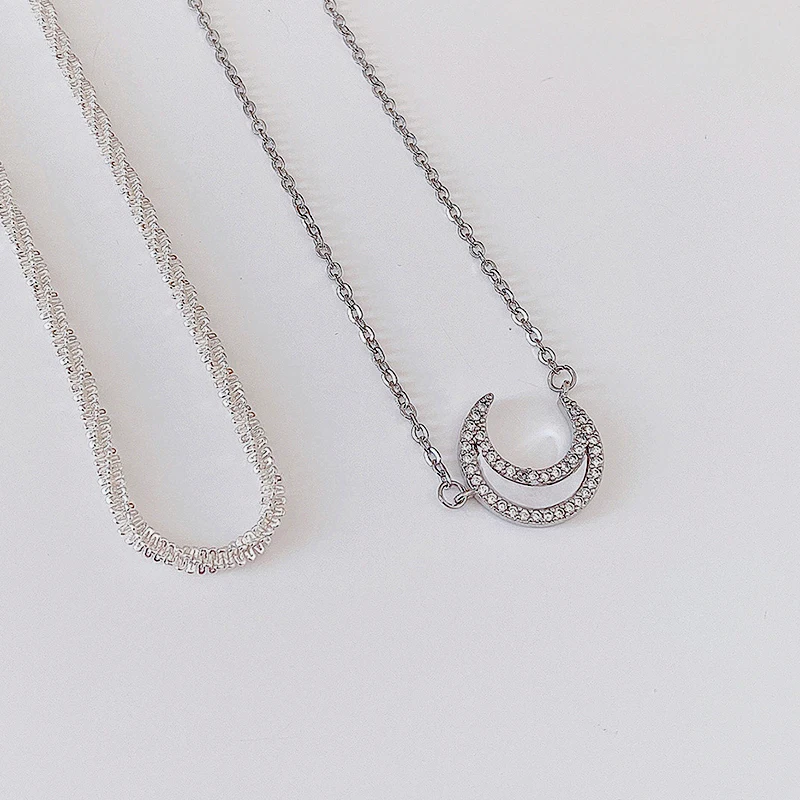 

2021 Trend 14K Real Gold Plated Charming Temperament Moon Chain Necklace for Women Pendant Jewelry AAA Zirconia Choker Fine Gift