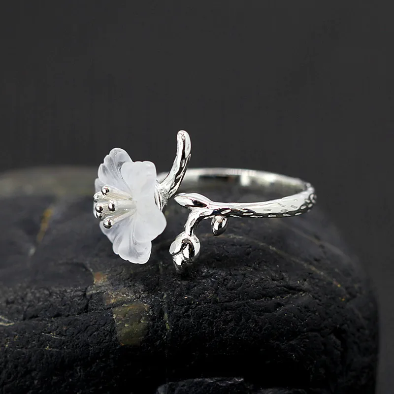 

Cute Female Small Crystal Flower Ring 100% Real Sterling Silver Wedding Band Ring Promise Open Engagement Rings For Women