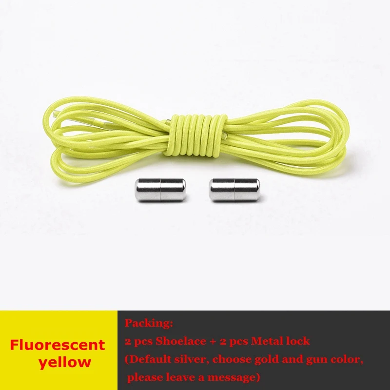 Fluorescent Yellow Elastic Shoelaces Round No Tie Shoe Laces Metal Capsule Children Adult Shoe lace Leisure Sneakers Quick Lazy laces Unisex 1 Pair - Цвет: Fluorescent Yellow