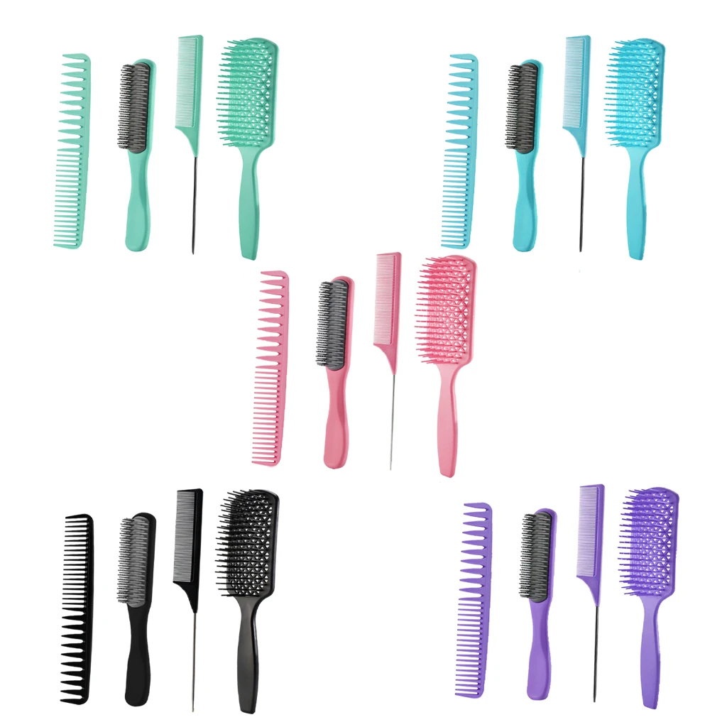 

4 In 1 Paddle Hair Brush Styling Brush Tail Comb Hair Comb Set, Smooth