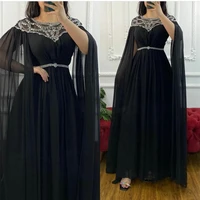 vintage long chiffon muslim evening dresses with pockets a line pleated floor length black formal party gown for women