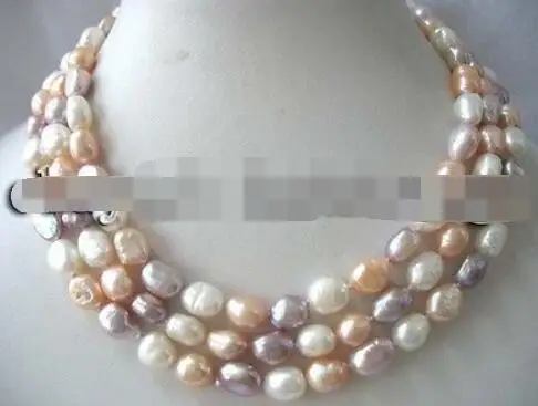 

50" 8-9mm white pink and purple barpque freshwater pearl necklace wholesal