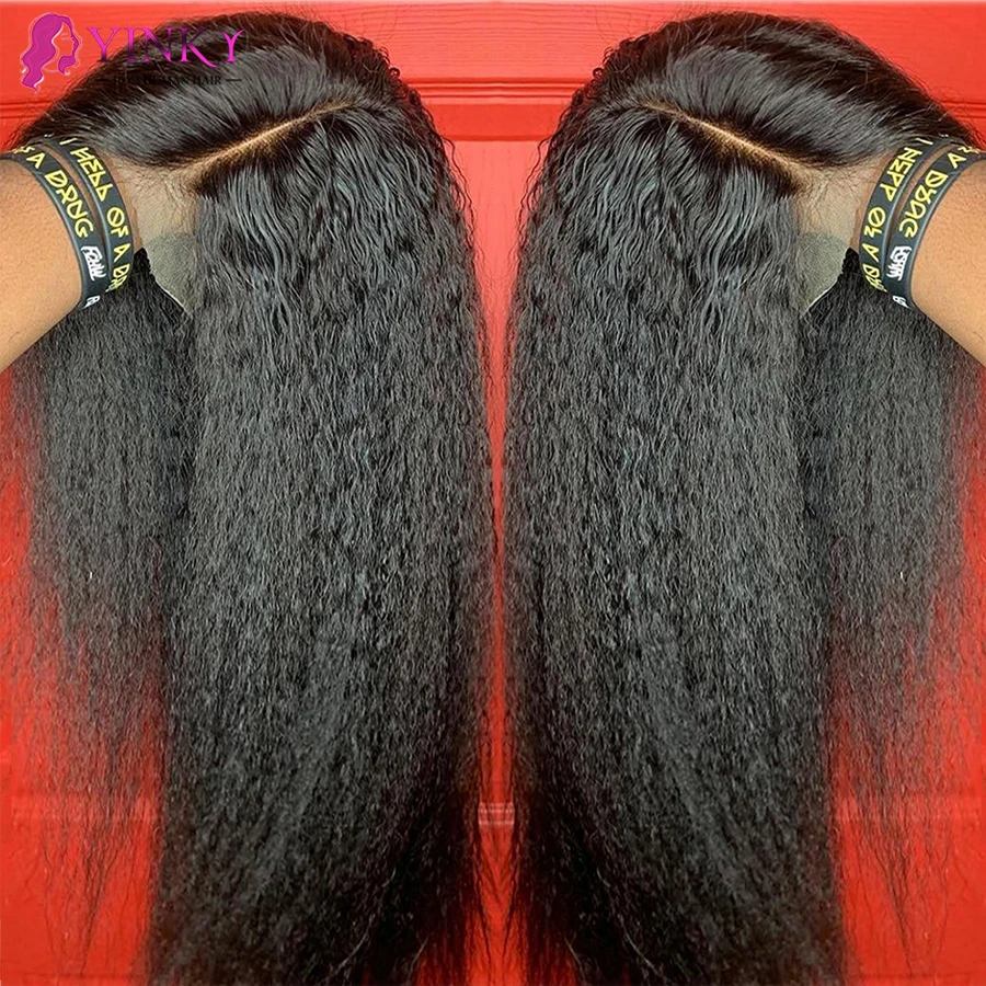 360 Lace Frontal Wig 250 Density Kinky Straight Cheap Front Wigs For Women Human Hair Black Pre Plucked | Шиньоны и парики