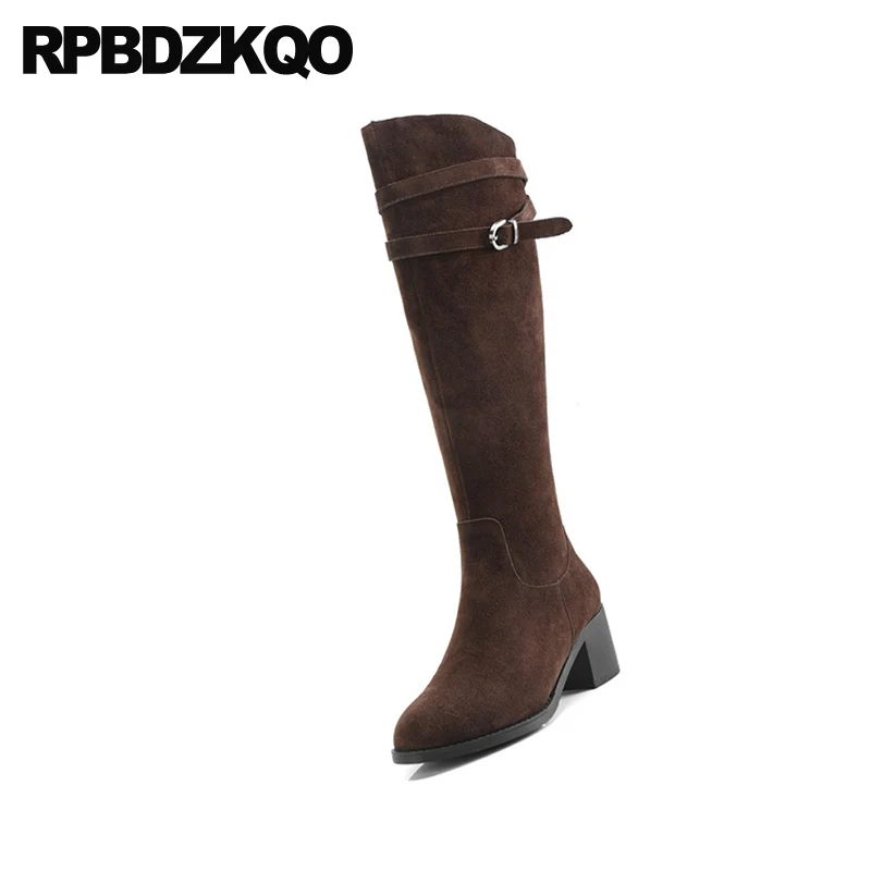 Круглый носок пояса с мехом сапоги выше колена на высоком толстом каблуке