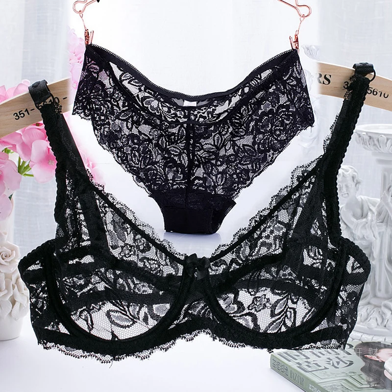 

32-40 ABC Cup Intimates Hollow out Lace Bra And Briefs France Sexy Women Ultra-thin Underwear Bra Set Sexy Lingerie Bra Up Sofe