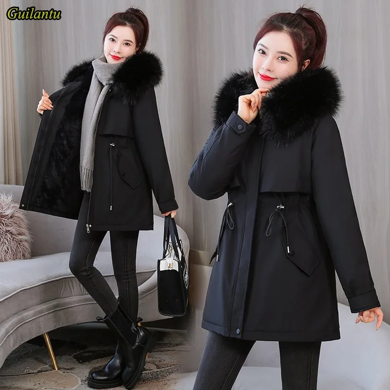 

Winter Quilted Jacket Women Thick Cotton Liner Padded Coat Female Plus Size Casual Overcoat Fashion Fur Hooded Parkas Mujer