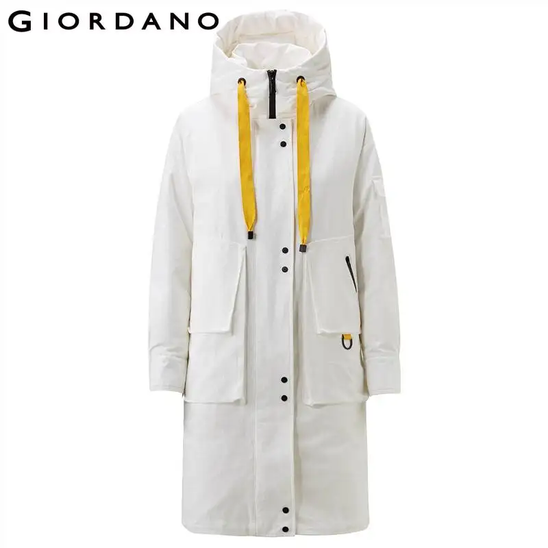 Женский пуховик с капюшоном Giordano белая куртка-пуховик средней длины из хлопка