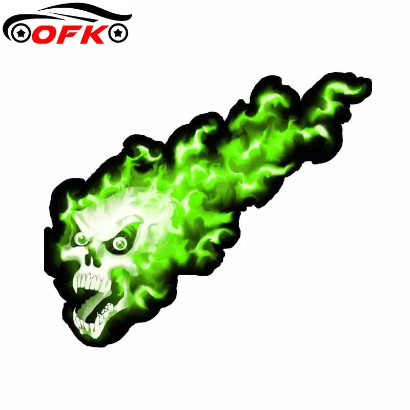 

Car Accessories Funny Green Flaming Skull Sticker Reflective Decal 16CM*6.8CM