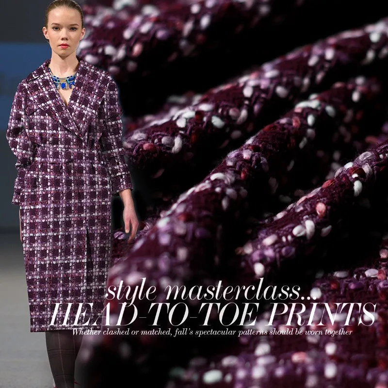 

Red Raspberry purple fragrant wind woven woolen wool fabric garment fabric women's suit jacket sewing cloth tailor Freeshipping