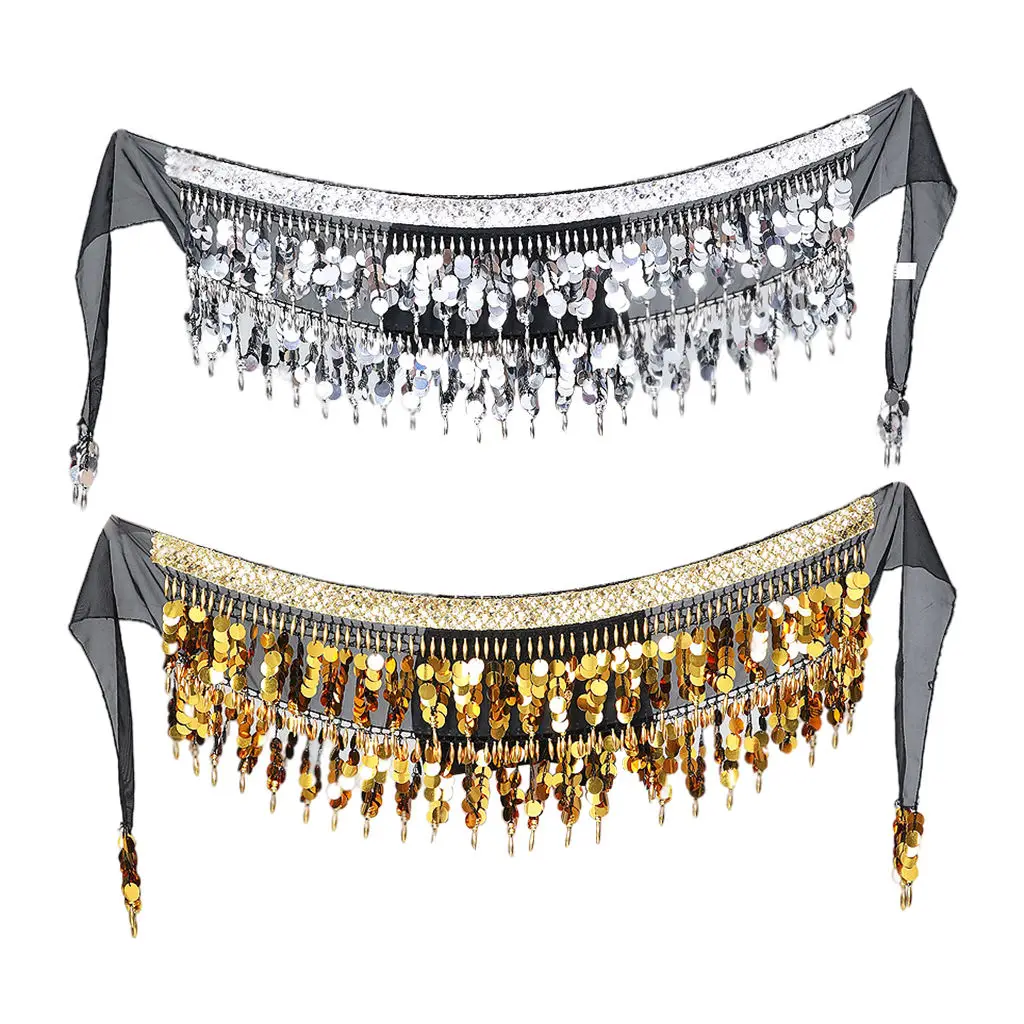

Lady Women Belly Dance Hip Scarf Accessories Belt Skirt with Sequins Tassels Bellydance Waist Chain Wrap Adult Dance Wear