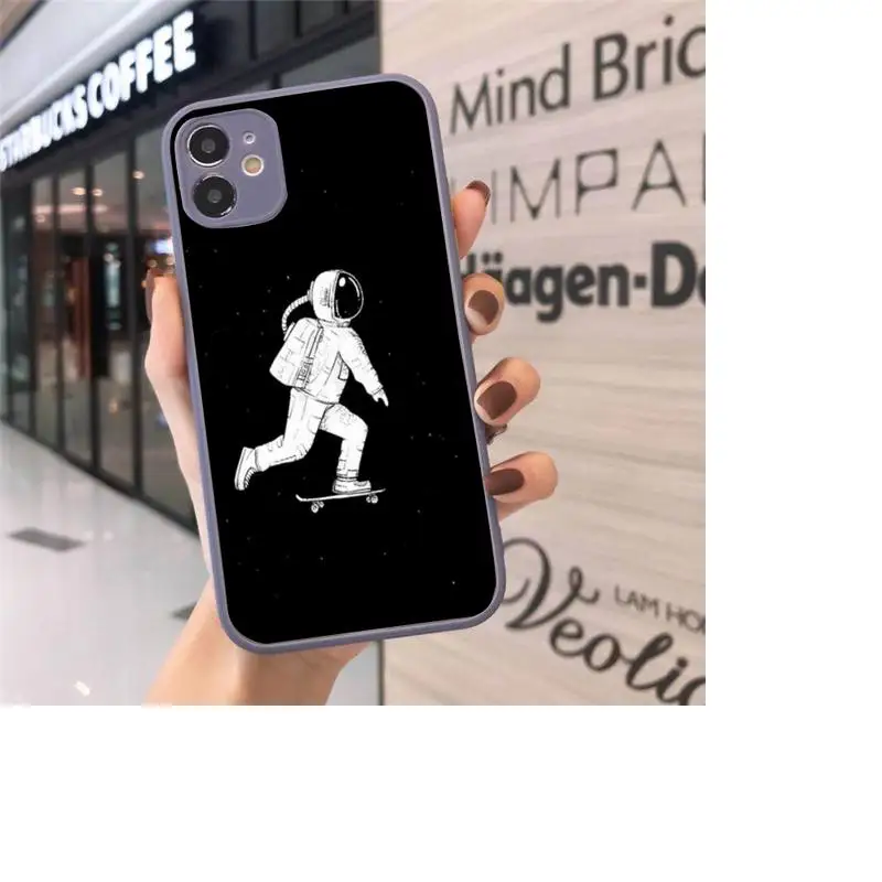 

Phone Case For iPhone 12 11 Mini Pro XR XS Max 7 8 Plus X astronaut Space Stars Milky Way Full Back Cover Matte transparent