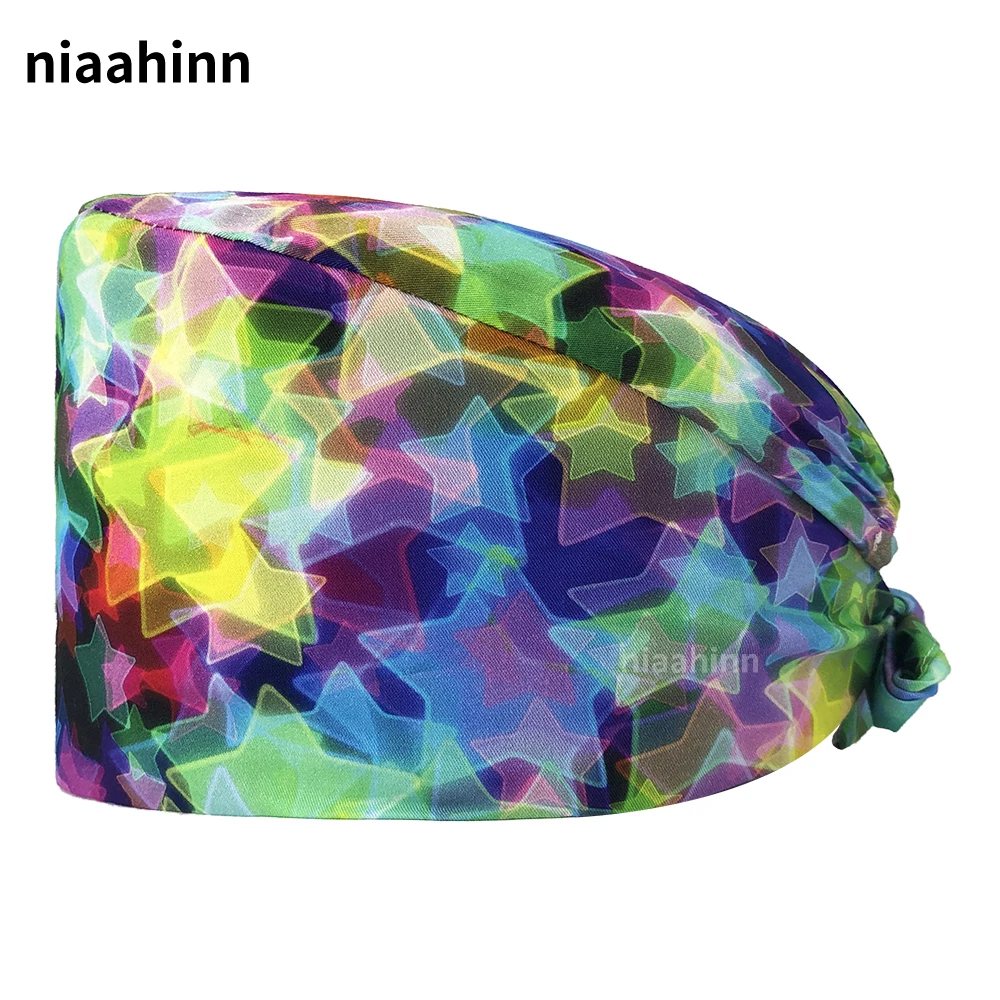 

High Quality Scrubs Nurse Hat Sanitary Caps with Sweatband Cartoon Animal Printing Nursing Hats Beauty Salon Scrubs Women Caps