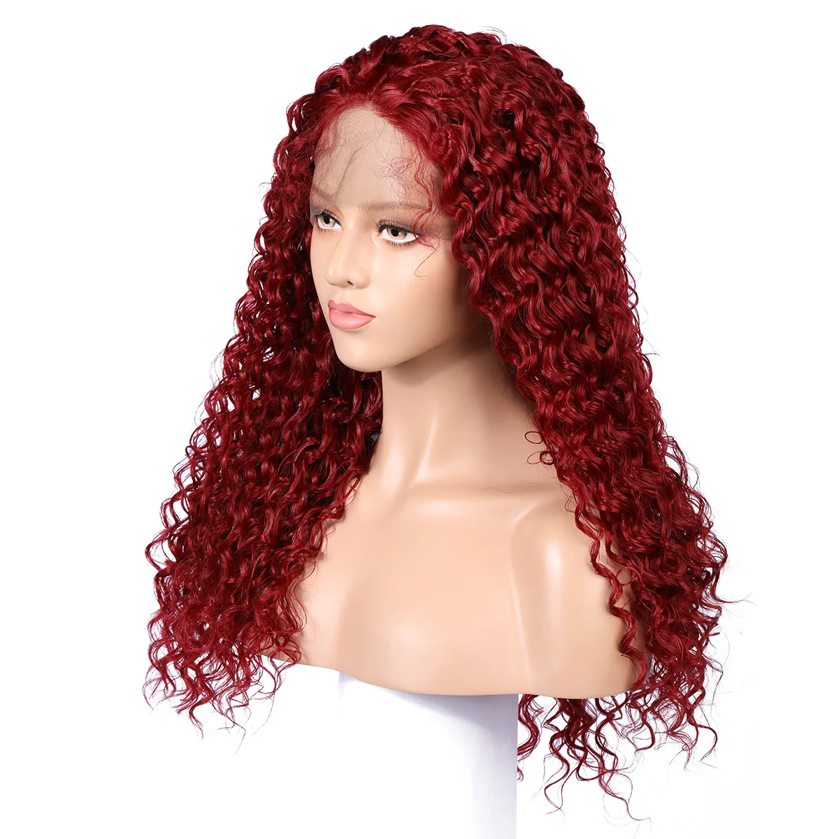 

180%Density 26Inch WIne Red Soft Long Kinky Curly Wig Glueless Lace Front Wig High Temperature For Women With Baby Hair Daily Wi
