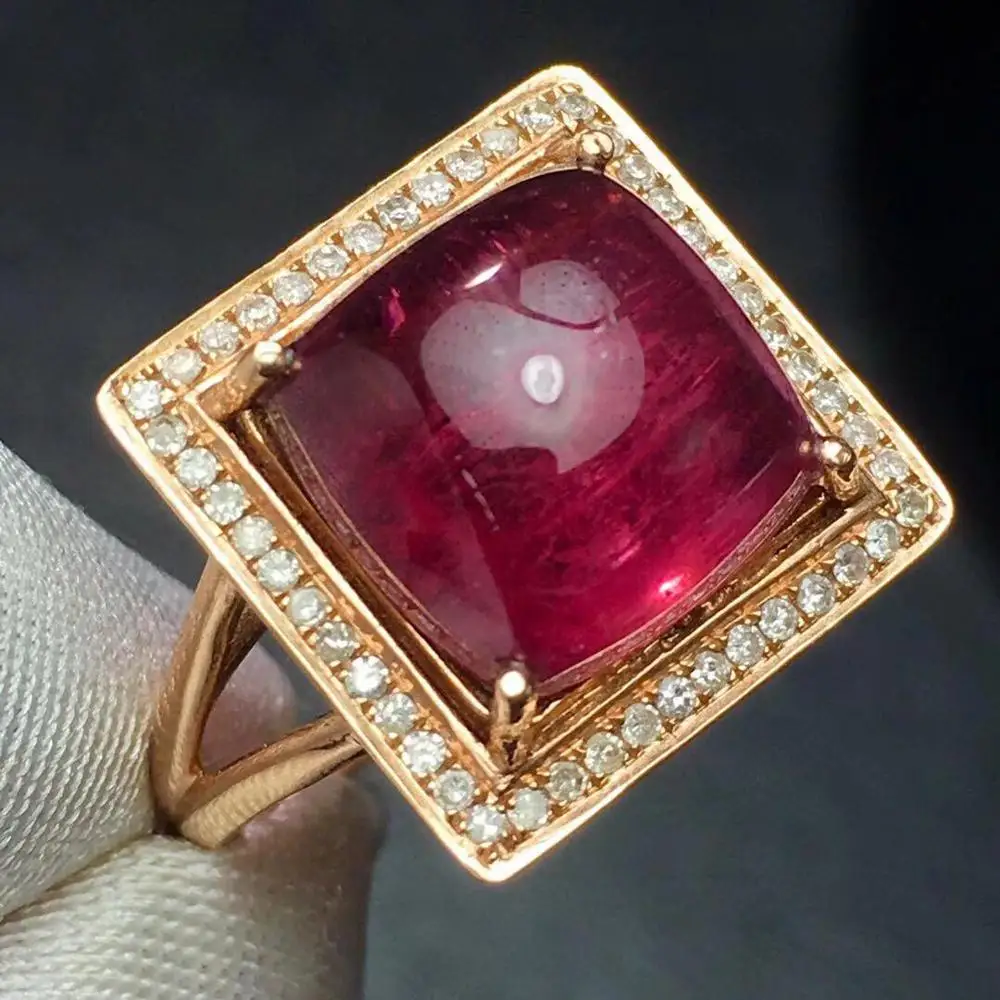 Rubillite Ring Fine Jewelry Pure 18 K Gold Natural Rubi Tourmaline 10.1ct Gemstone Diamond Gift Female Rings for Women | Украшения и