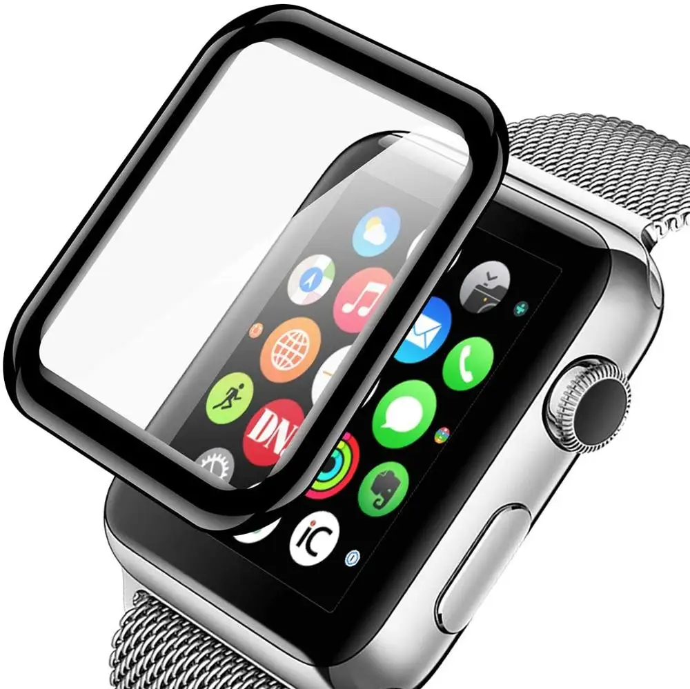 100D Curved Screen Protector Tempered Glass for Apple Watch 38 40 42 44mm Protection Film iWatch SE 6 5 4 3 2 Full Glue | Наручные часы