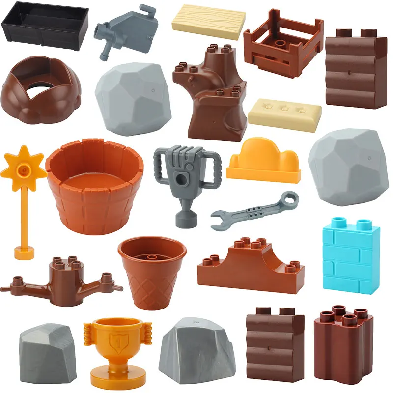 

City Accessories Big Building Blocks Stone crusher Basket Stakes Trophy Sink Wrench Education Toys For Children Accessory Blocks