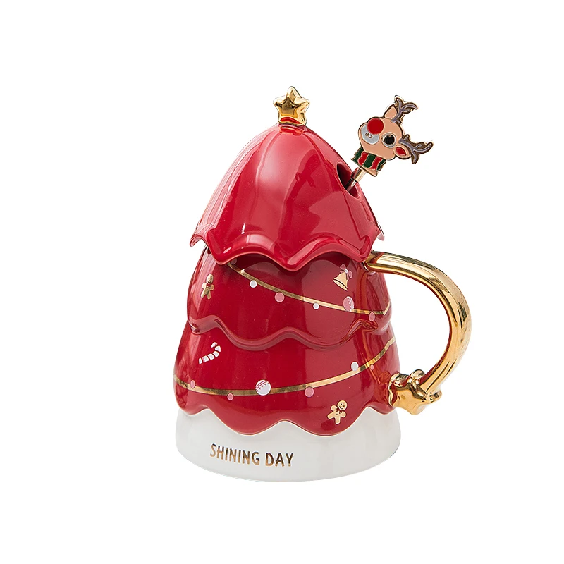 

420Ml Anti Scald Christmas Tree Ceramics Couple Coffee Mug Breakfast Milk Cup Home Decorations Valentine Girl Gift P17
