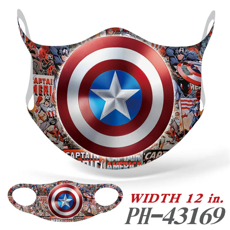 

Marvel Spiderman Captain America Characters Mask Cosplay Face Mask Men Women Fabric Mouth Cover Dustproof Facemask Mascarilla