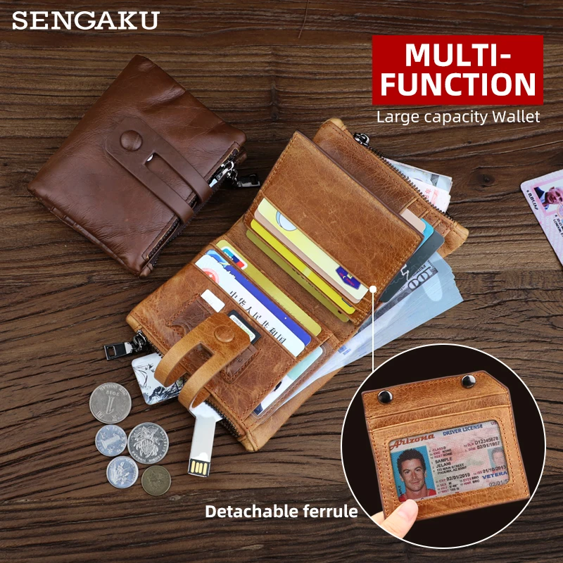 

Мужской кошелек из 100% натуральной кожи, модный кошелек для монет, маленький держатель для карт, кошелек на молнии, портмоне, мужской кошелек ...