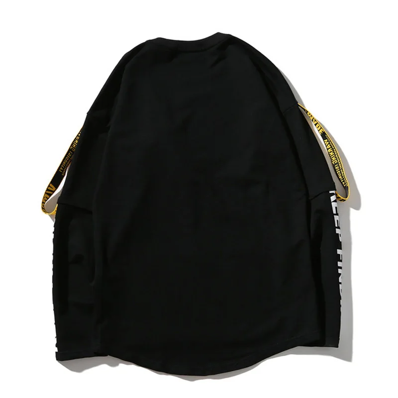 Мужская футболка с длинными рукавами и принтом в стиле Харадзюку ленты сзади