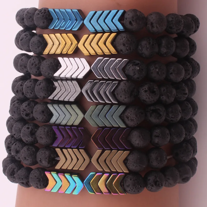

8mm Black Lava Volcanic Natural Stone Bracelet Bangle Healing Balance Yoga magnet arrow Bracelets For Men Women fashion Jewelry