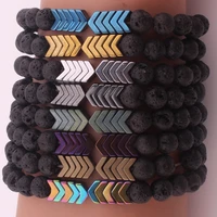 8mm black lava volcanic natural stone bracelet bangle healing balance yoga magnet arrow bracelets for men women fashion jewelry