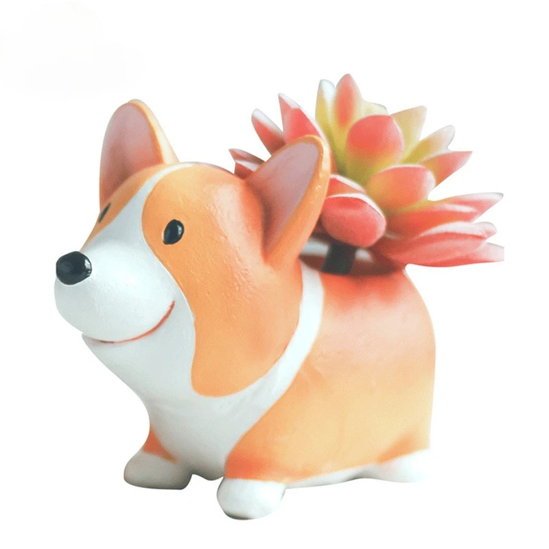 

Nordic Cute Small Short Leg Corgi Dog Doll Ceramic Flower Pot Garden Party Resin Plant Desktop Decoration Home Decoration