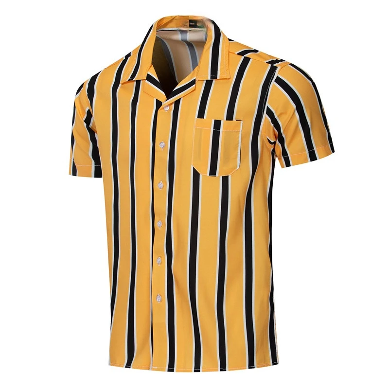 

2021 New Summer Fashion Striped Men Shirt Men's 100% Cotton Plus Europe Size Colorful Short Sleeve Casual Loose Men Clothing