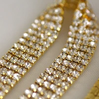 4 rows 16mm wide crystal rhinestone cup chain glass gold flatback sew on rhinestone trim for dress belt clothing decoration