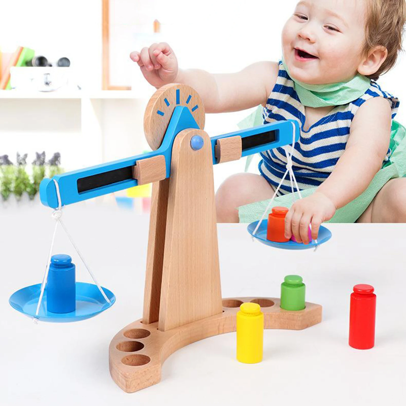 

Wooden Balance Scale Toys Early Learning Educational Funny Math Toys Gifts
