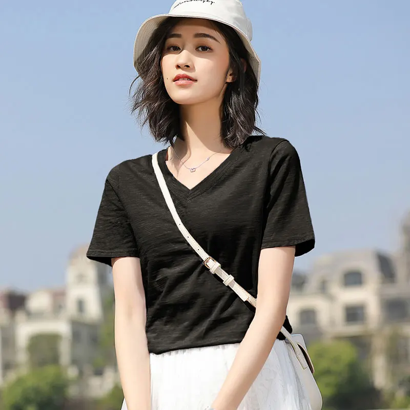 

FashionLogo Printing T Shirts Women's brown Short Sleeve Fashion 100% cotton Female red T-Shirts