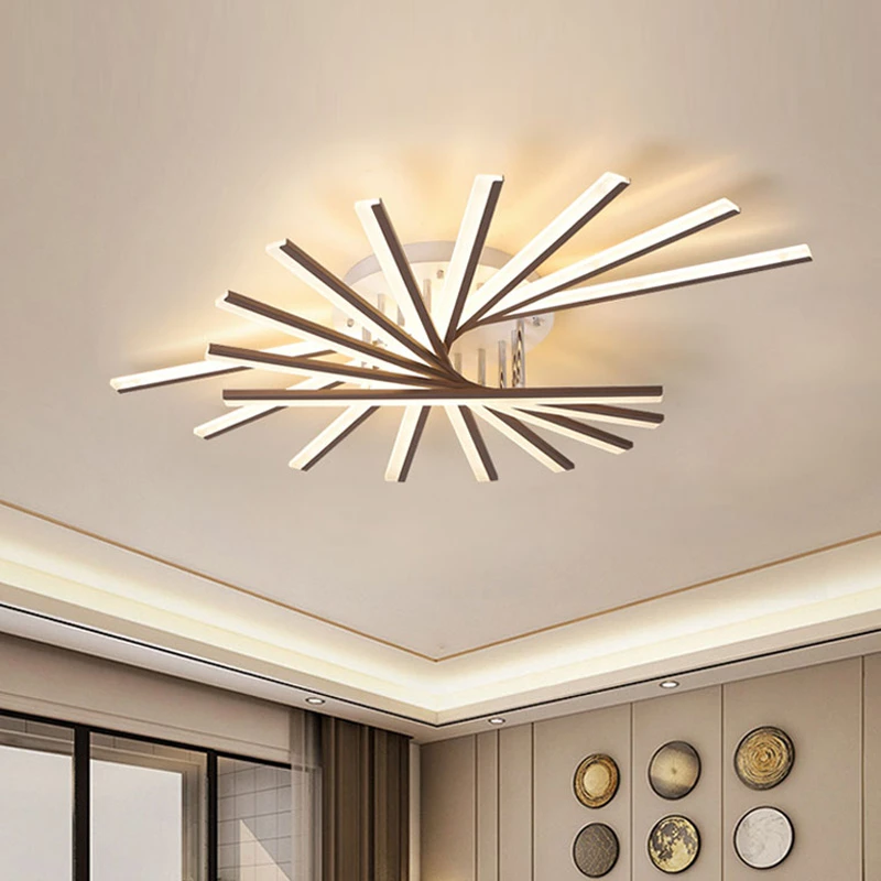 

Luz LED de techo moderna para comedor, arte de sala de estar, deco, dormitorio, control remoto, brillo, luz dorada y negra