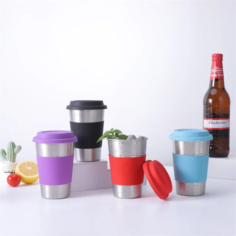 

Stainless Steel Beer Coffee Milk Tea Cup Travel Tumbler With Silicone Lid And Sleeve