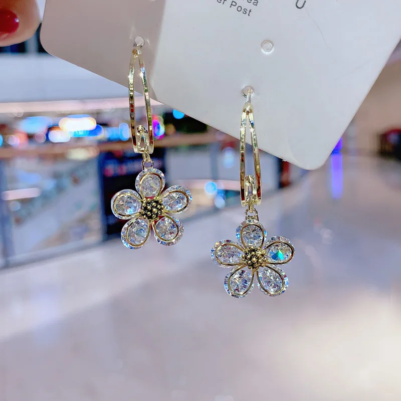 

New 925 Sterling Silver Crystal Petal Flower Pendant Earrings Women Girl Stylish Jewelry Personality Gift