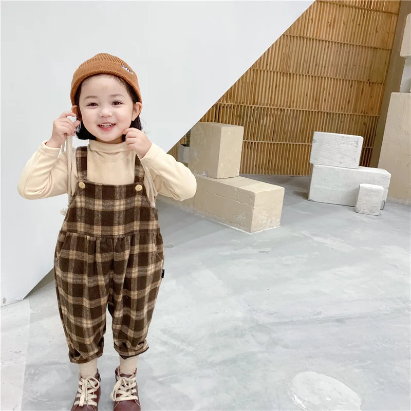 

Keelorn Baby Girls Plaid Overalls 2021 New Korean Kids Mid Waist Spring Pants Fashion Children Suspender Long Trousers